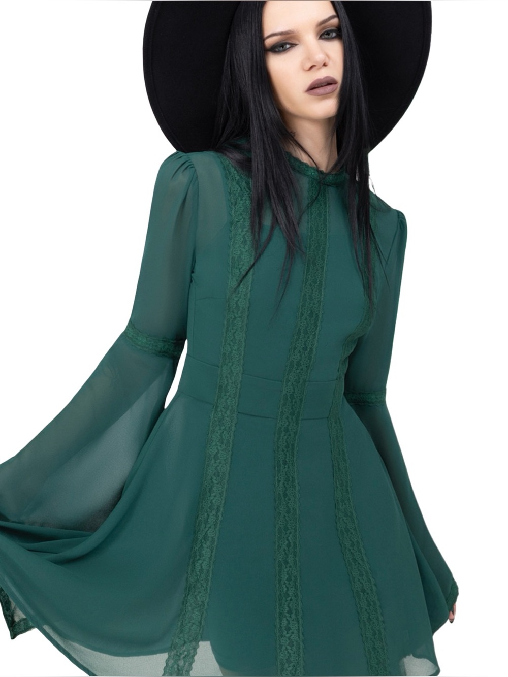 Killstar Begone Long-Sleeve Mini Dress Emerald Green Size Large